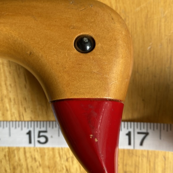 Vintage Raines Premier Wood Duck Handle Push Button Umbrella Red - Picture 13 of 13